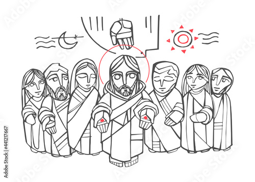 Jesus Christ, Virgin Mary and other people illustration