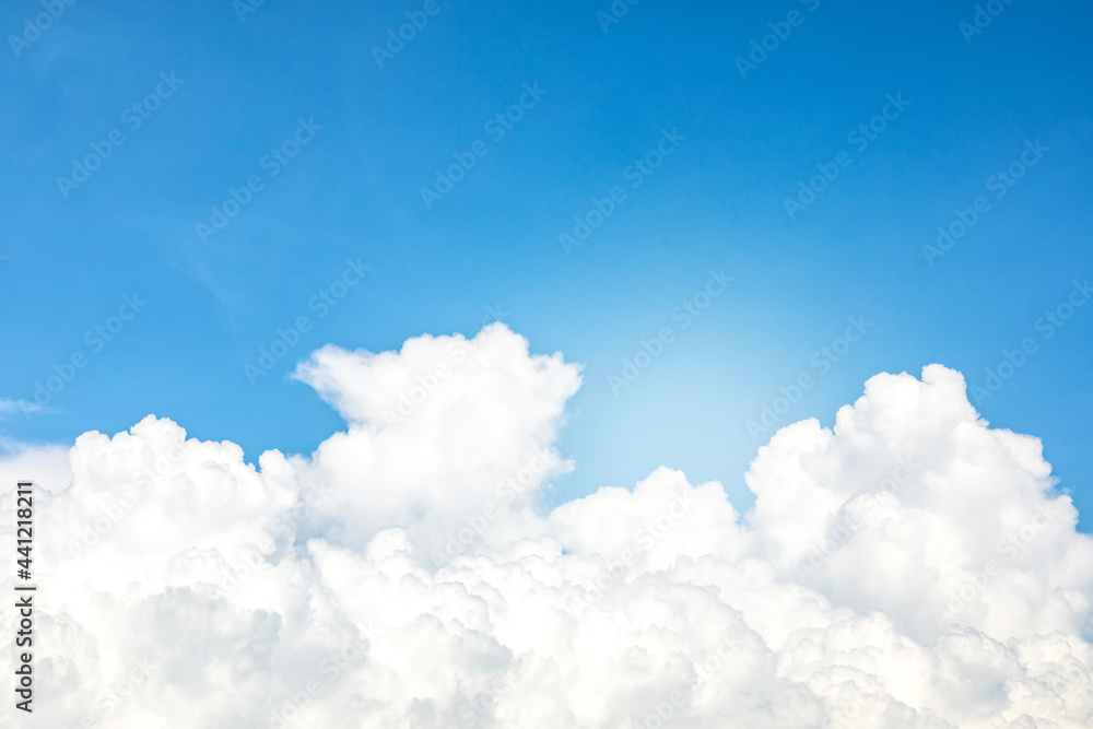 Summer blue sky with white cloud as background on a sunny day. Abstract cloud on blue sky background. Panorama view of the sky for background and wallpaper. Summer blue sky with white cloud as background on a sunny day. Abstract cloud on blue sky background. Panorama view of the sky for background and wallpaper.
