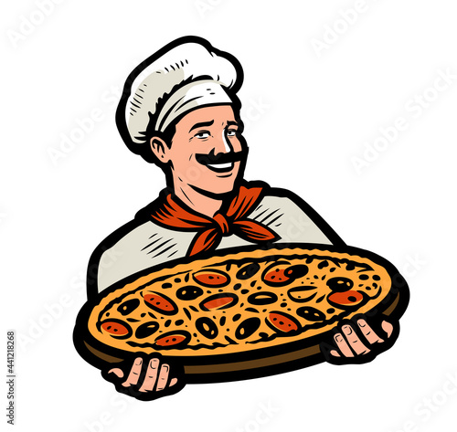Pizza logo. Emblem for fast food restaurant, pizzeria, cafe. Vector illustration