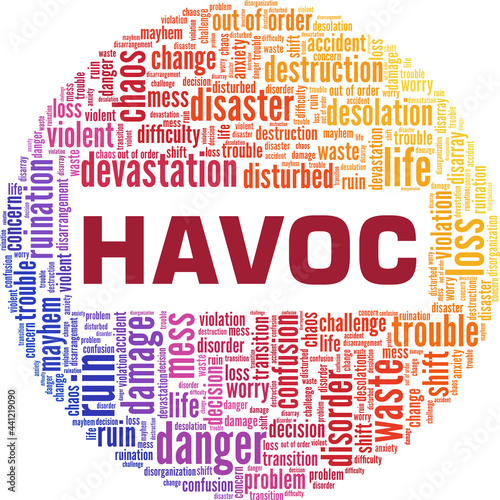 Havoc vector illustration word cloud isolated on a white background.
