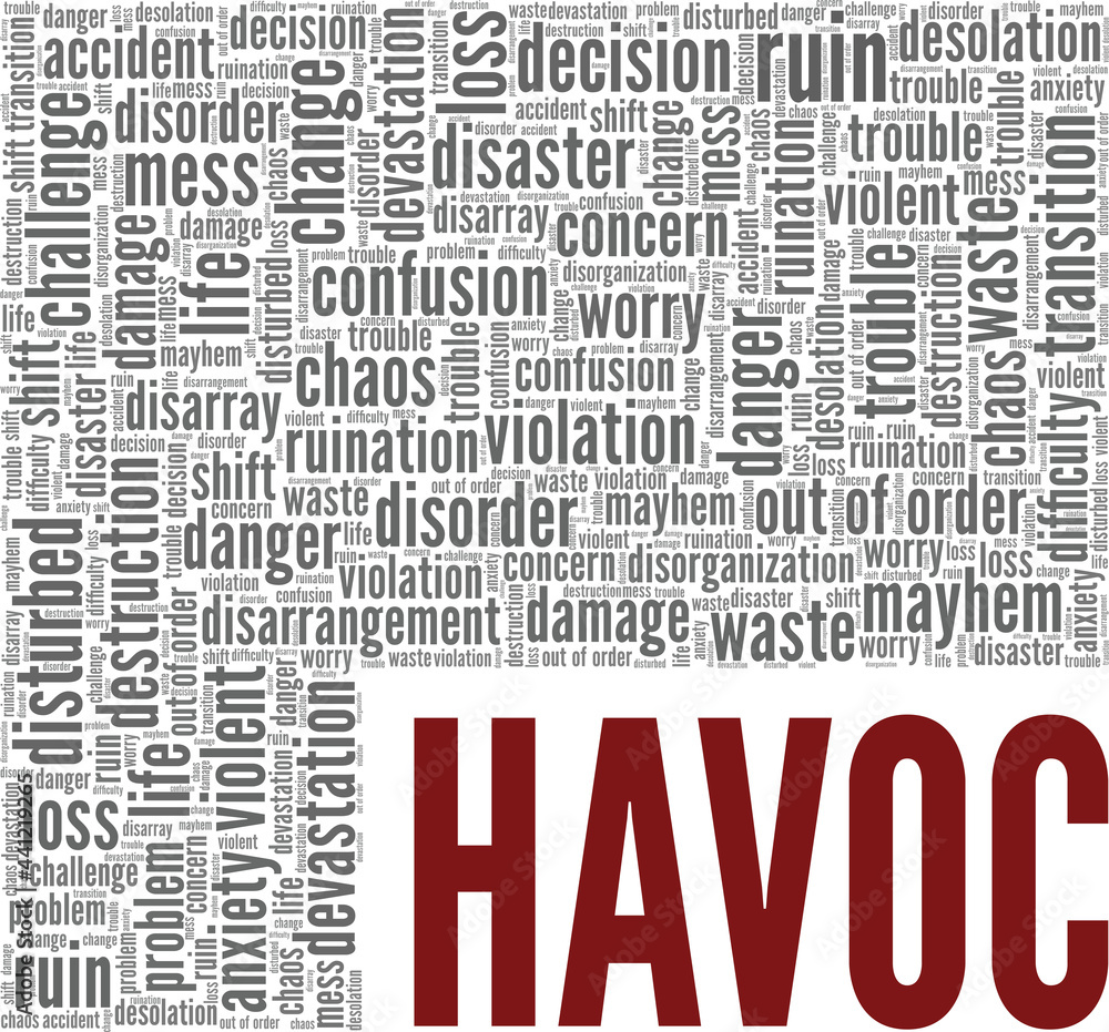 Havoc vector illustration word cloud isolated on a white background.