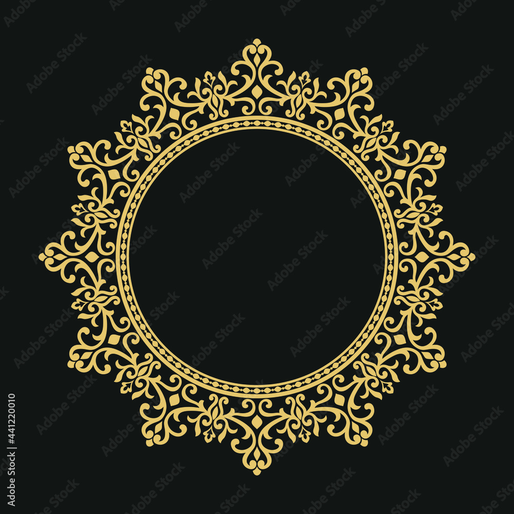 Decorative line art frame for design template. Elegant vector element Eastern style, place for text. Golden outline floral border. Lace illustration for invitations and greeting cards Decorative line art frame for design template. Elegant vector element Eastern style, place for text. Golden outline floral border. Lace illustration for invitations and greeting cards