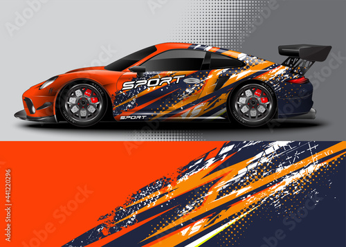 Racing sport car for wrap decal sticker design and vehicle livery with abstract background