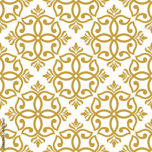 Wallpaper in the style of Baroque. A seamless vector background. Gold and white texture. Floral ornament.
