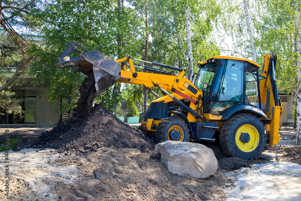 Excavator at work. Bucket Loader Earth Moving. Excavator at work. Bucket Loader Earth Moving.