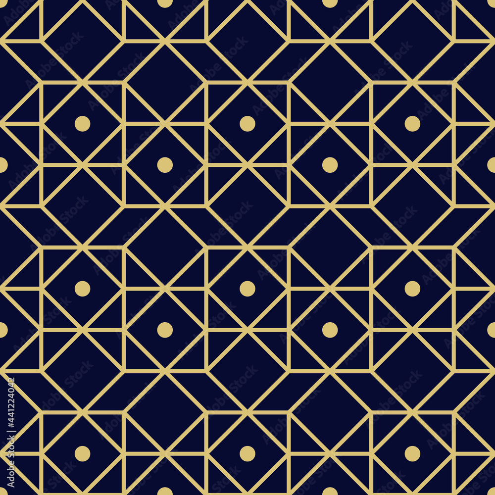 Fototapeta premium Abstract pattern in Arabian style. Seamless background. Dark-blue and gold pattern. Graphic modern pattern