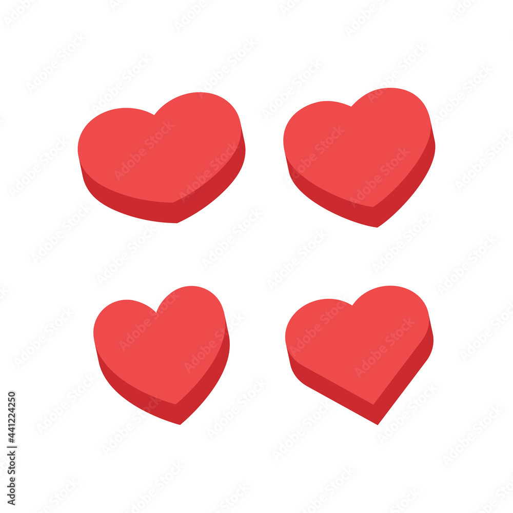 Heart icons. Isometric flat design 3d style. Love and romance symbol set.