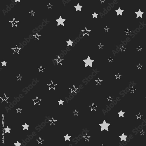 Star doodles seamless pattern. Hand drawn stars illustrations, background texture. Monochromatic.