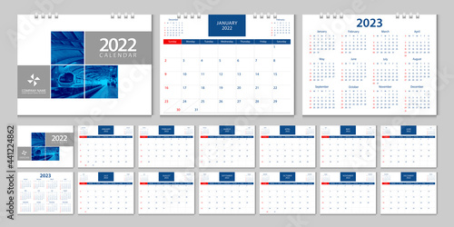 Calendar 2022 week start Sunday corporate design template vector.