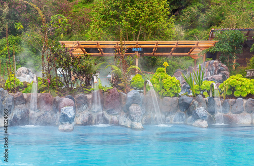 Hot springs of Papallacta with spa pools, hydro neck and spine massage near Quito, Ecuador.
