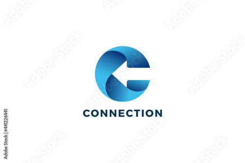 Letter C blue color 3d arrow business logo    
