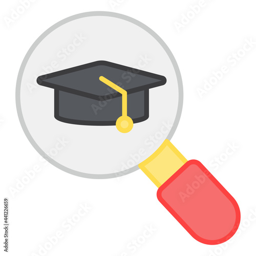 A flat design, icon of search mortarboard