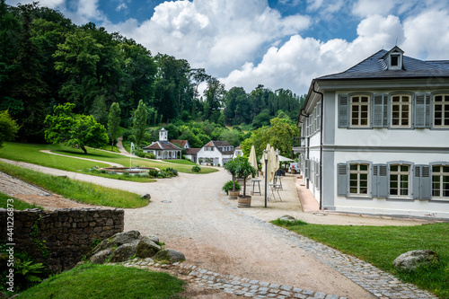 Village with old Buildings at Fürstenlager Park during summer, Bensheim Auerbach, germany