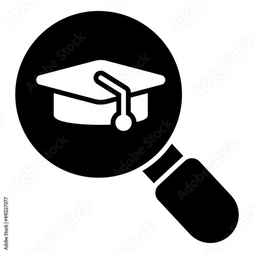 A glyph design, icon of search mortarboard