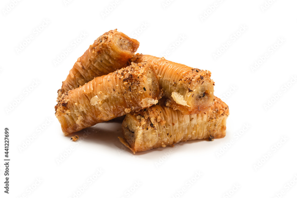 Delicious sweet baklava isolated on white background. Delicious sweet baklava isolated on white background.