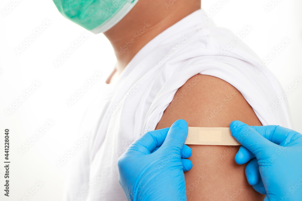 Fototapeta premium Man get vaccinated for social immunization.