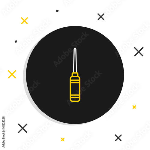 Line Awl tool with wooden handle icon isolated on white background. Work equipment tailor industry. Colorful outline concept. Vector