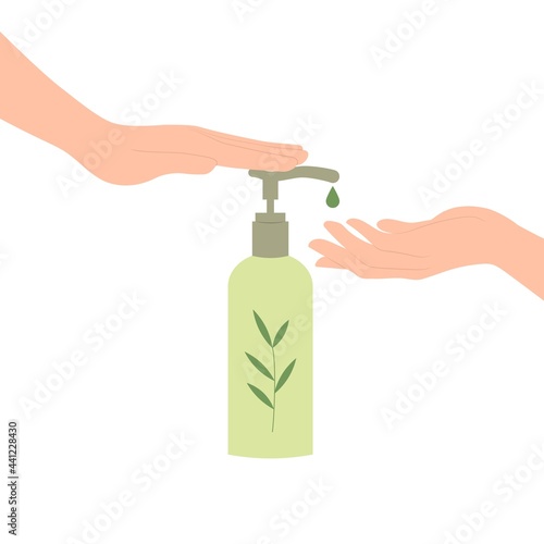 Using a cosmetic cream. Natural cosmetics. Vector illustration