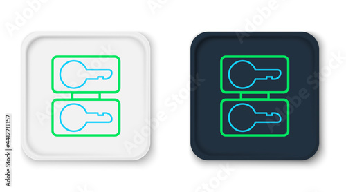 Line Metal mold plates for casting keys icon isolated on white background. Set for mass production and forgery of the keys. Colorful outline concept. Vector
