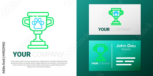 Line Pet award symbol icon isolated on white background. Medal with dog footprint as pets exhibition winner concept. Colorful outline concept. Vector