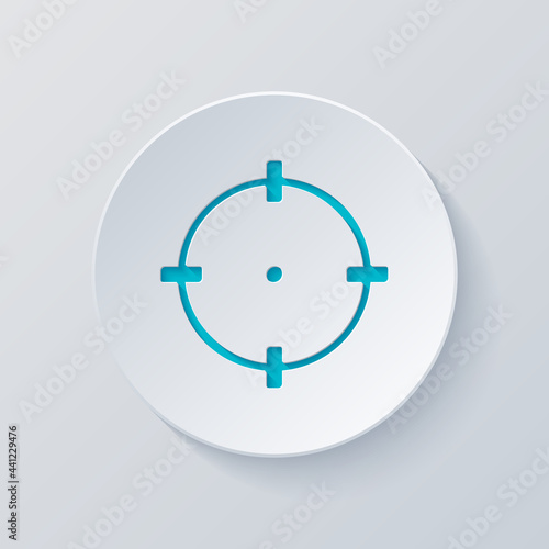 Target, focus on the objective, simple icon. Cut circle with gray and blue layers. Paper style photo