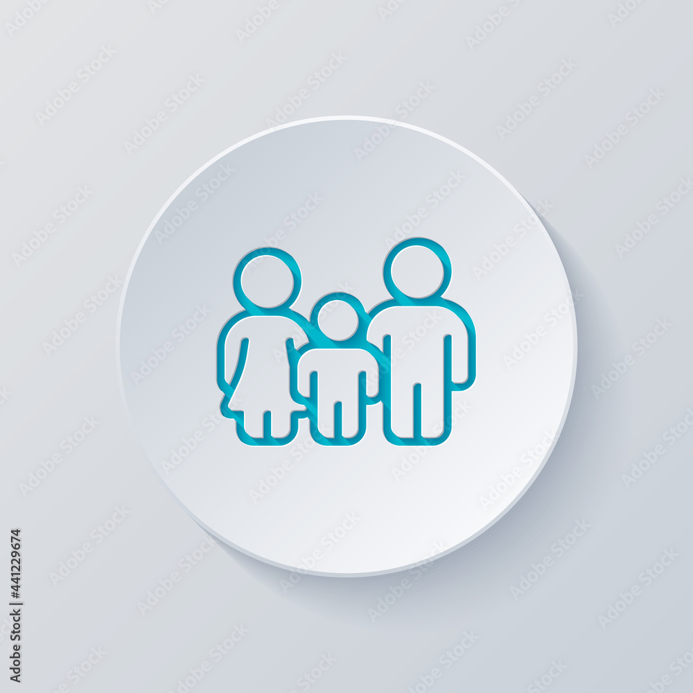 Full family, happy parents and child. Cut circle with gray and blue layers. Paper style Full family, happy parents and child. Cut circle with gray and blue layers. Paper style