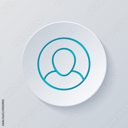 Simple user avatar, admin or member, business icon. Cut circle with gray and blue layers. Paper style