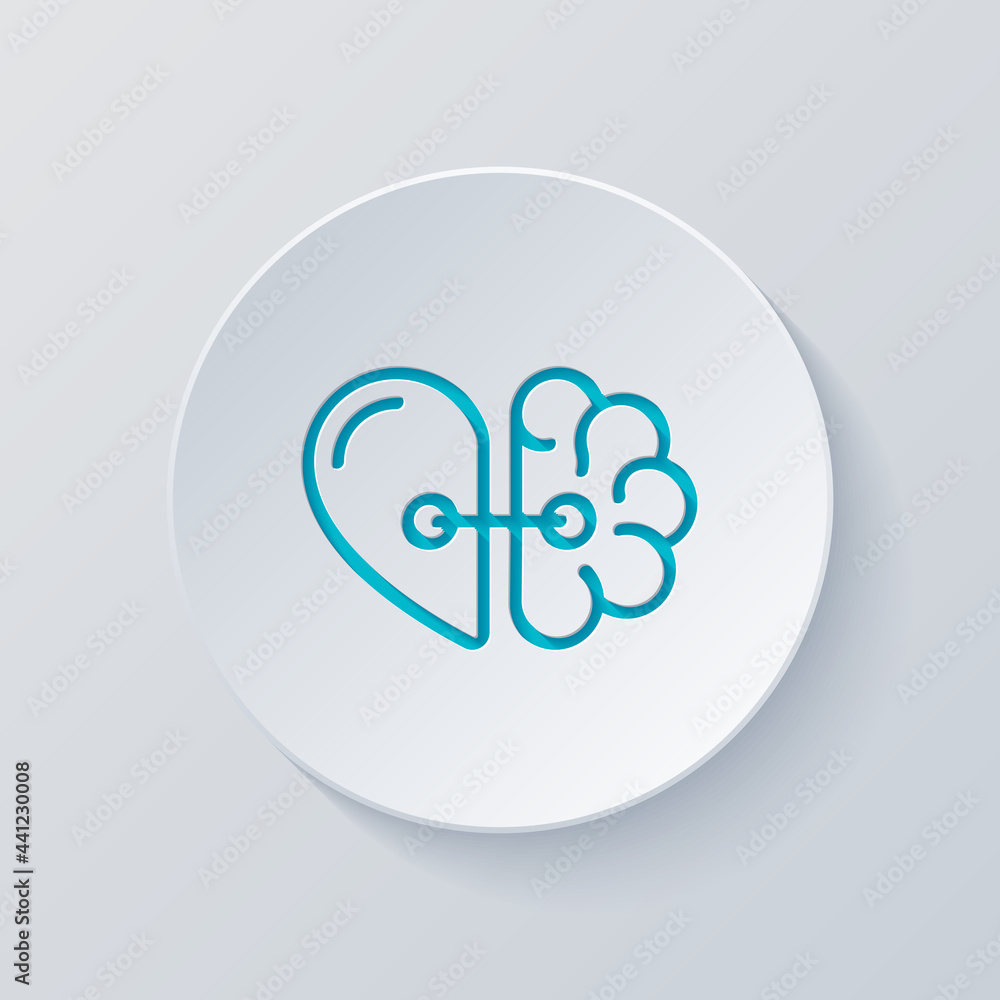 Heart and brain, balance between emotion and logic. Cut circle with gray and blue layers. Paper style