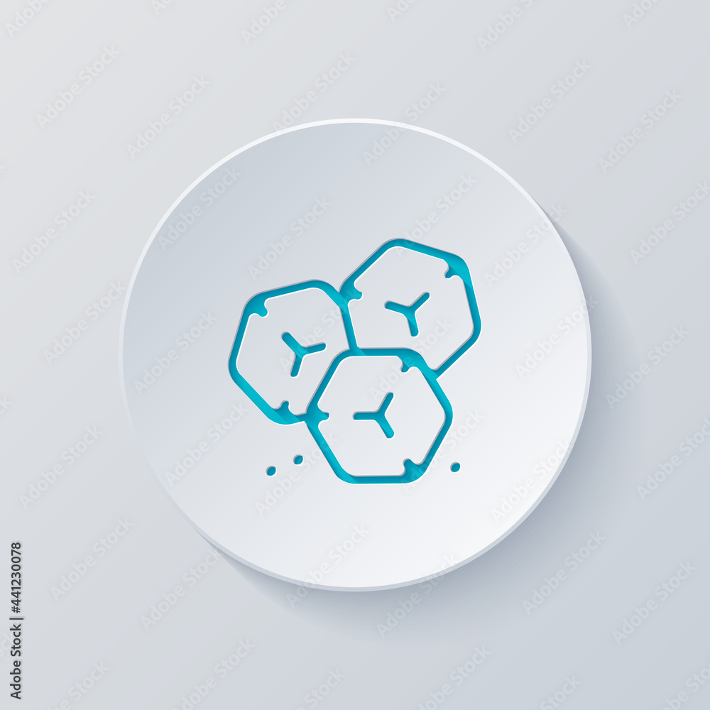 A few cubes of sugar or ice, simple icon. Cut circle with gray and blue layers. Paper style A few cubes of sugar or ice, simple icon. Cut circle with gray and blue layers. Paper style