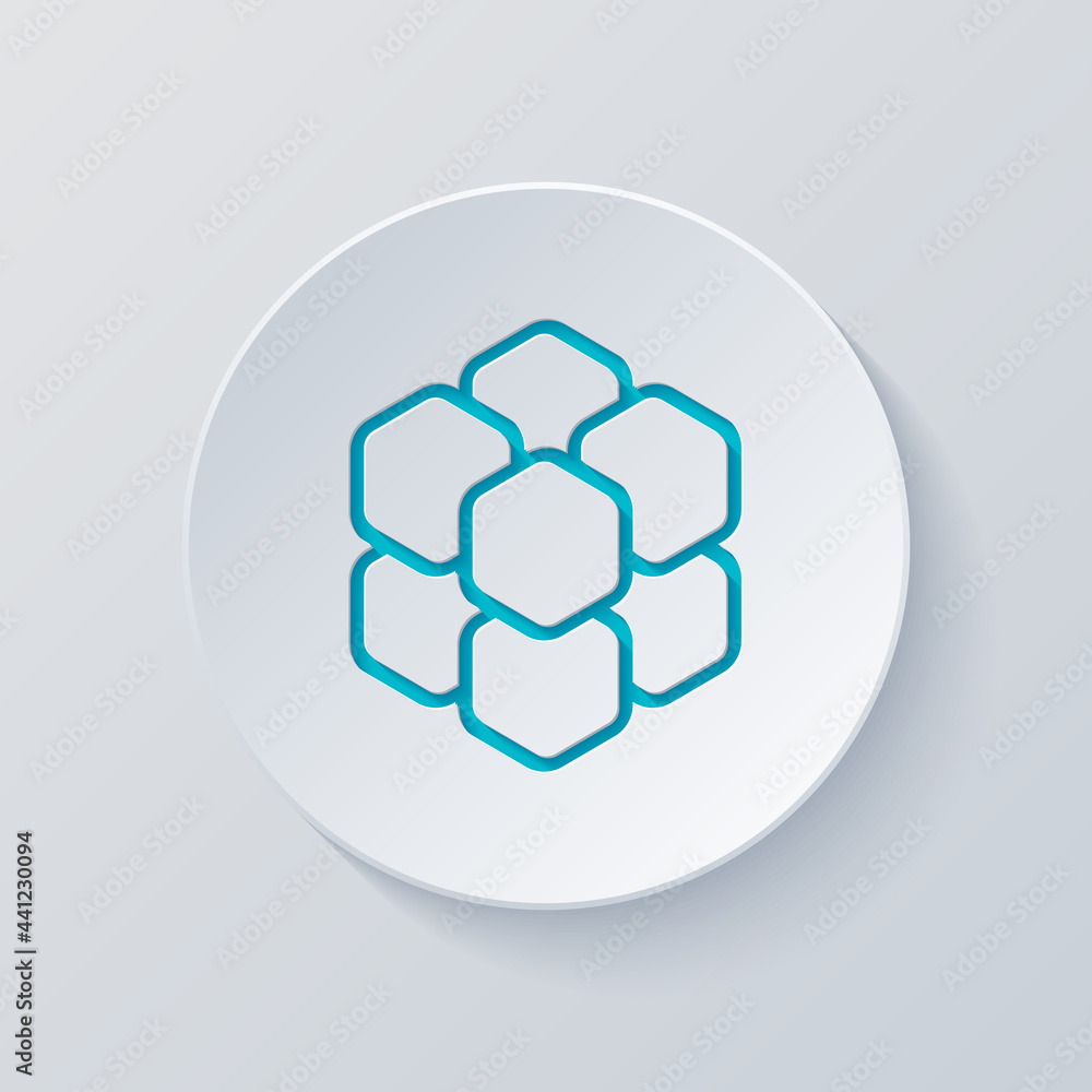Obraz premium A few cubes, box in 3D, simple icon. Cut circle with gray and blue layers. Paper style