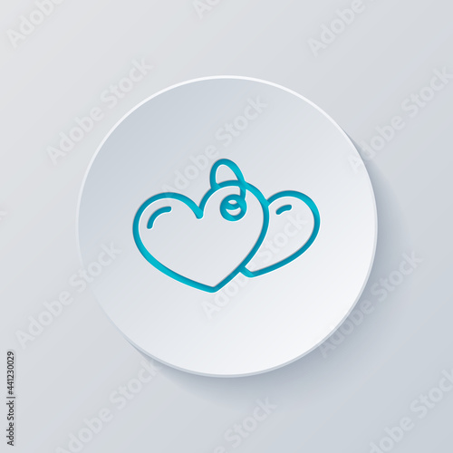 Two crossed hearts, wedding or marriage. Cut circle with gray and blue layers. Paper style