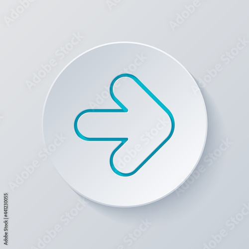 Arrow, direction or pointer, simple icon. Cut circle with gray and blue layers. Paper style