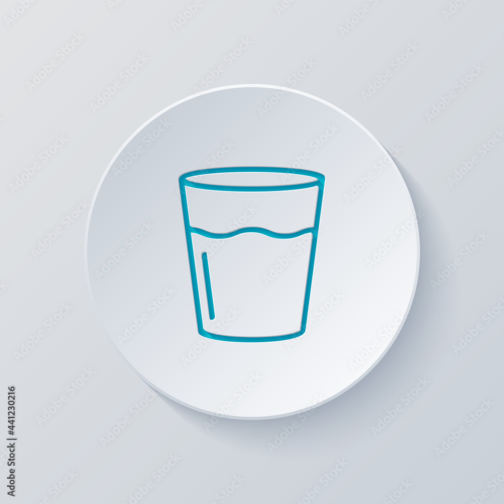 Glass of water, cup with drink, simple icon. Cut circle with gray and blue layers. Paper style Glass of water, cup with drink, simple icon. Cut circle with gray and blue layers. Paper style