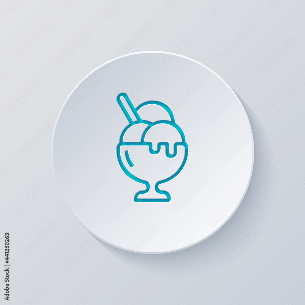 Fototapeta premium Ice cream balls in the bowl. Cut circle with gray and blue layers. Paper style