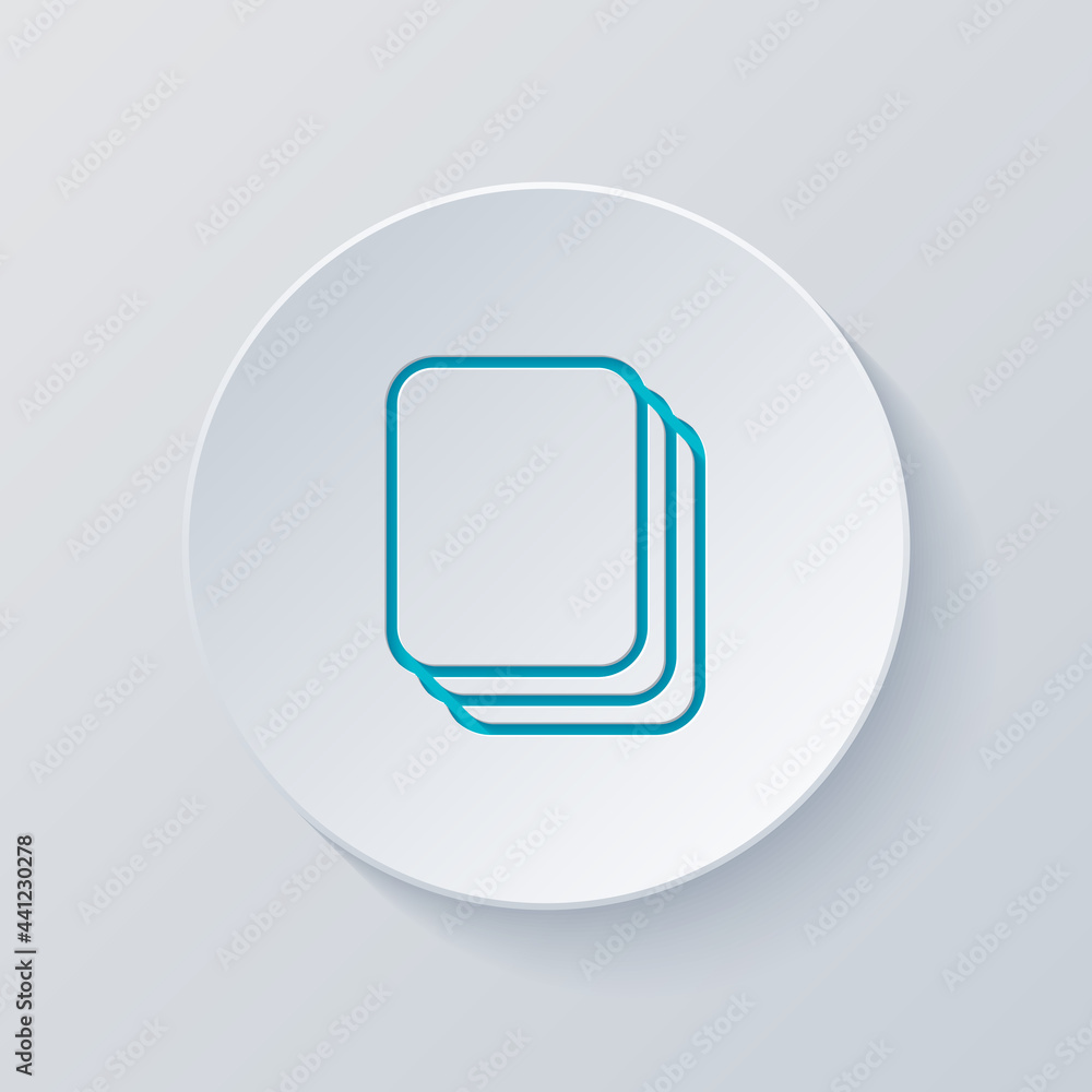Stack of documents of papers, business icon. Cut circle with gray and blue layers. Paper style