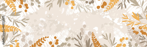 Creative autumn background with simple leaves and pastel texture. Leaf fall. Vector illustration