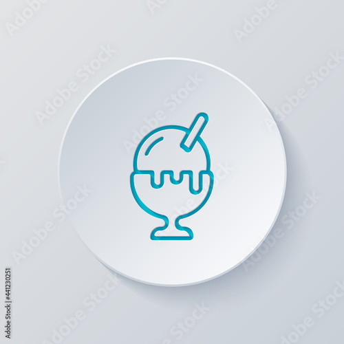 Ice cream balls in the bowl. Cut circle with gray and blue layers. Paper style