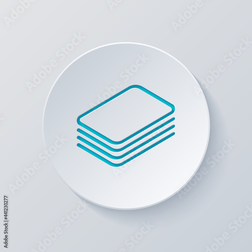 Stack of documents of papers, business icon. Cut circle with gray and blue layers. Paper style