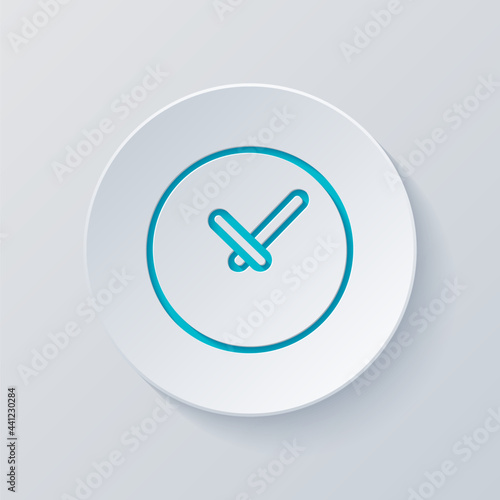 Timer in circle, simple clock or watch, time icon. Cut circle with gray and blue layers. Paper style photo