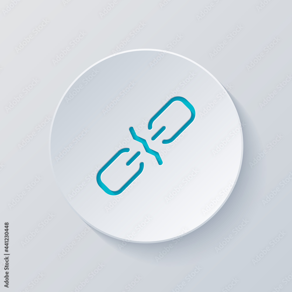 Broken chain, weak security, simple icon. Cut circle with gray and blue layers. Paper style Broken chain, weak security, simple icon. Cut circle with gray and blue layers. Paper style
