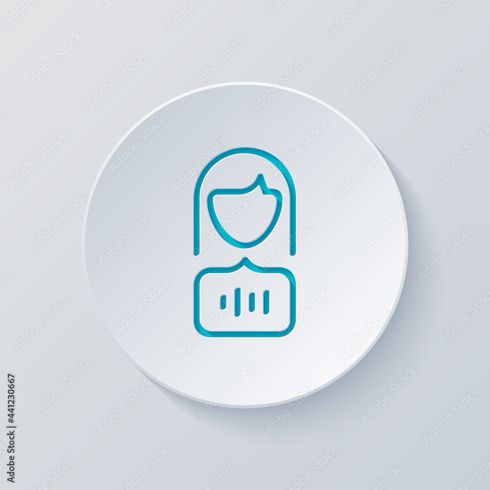 Voice command, speaking person, simple icon. Cut circle with gray and blue layers. Paper style Voice command, speaking person, simple icon. Cut circle with gray and blue layers. Paper style