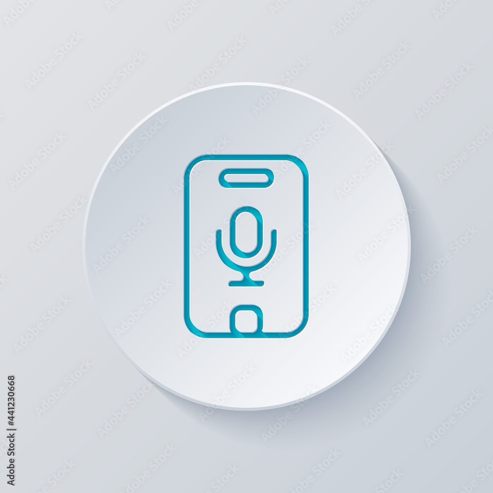 Simple microphone icon, podcast or radio. Cut circle with gray and blue layers. Paper style Simple microphone icon, podcast or radio. Cut circle with gray and blue layers. Paper style