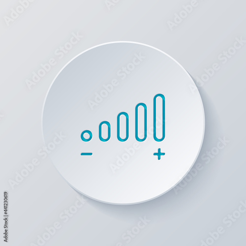 Volume adjustment, sound levels, simple icon. Cut circle with gray and blue layers. Paper style photo