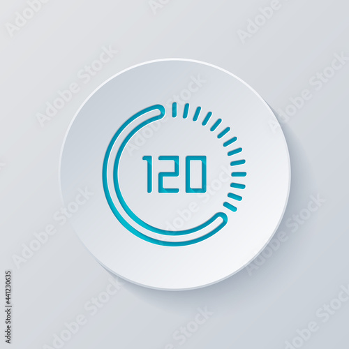 Stopwatch or timer, simple icon. Cut circle with gray and blue layers. Paper style