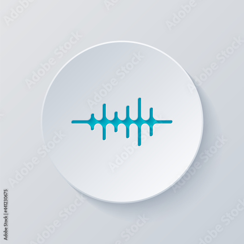 Sound wave, simple icon. Cut circle with gray and blue layers. Paper style