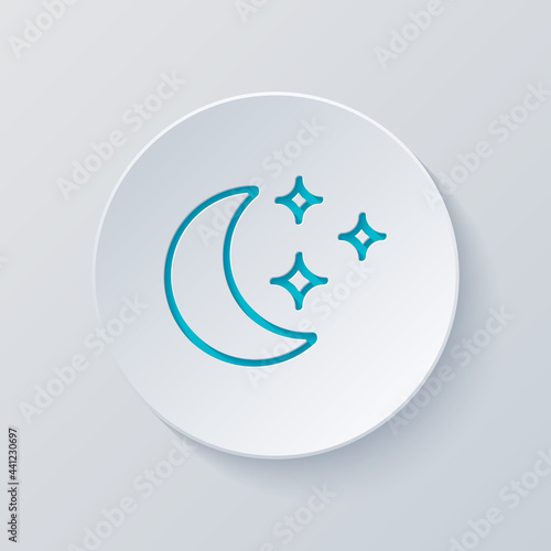 Free Download Half moon on night sky, simple icon. Cut circle with gray and blue layers. Paper style - GFXLoad