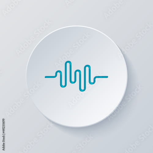 Sound wave, simple icon. Cut circle with gray and blue layers. Paper style