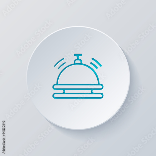 Hotel bell, simple icon. Cut circle with gray and blue layers. Paper style