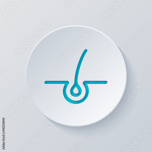 Hair follicle, treatment about skin, simple medical icon. Cut circle with gray and blue layers. Paper style