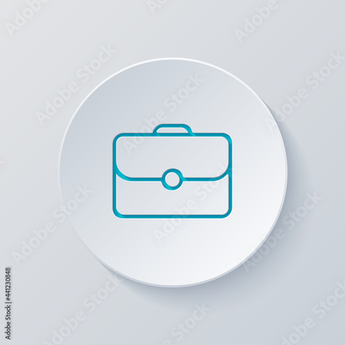Simple briefcase, business icon. Cut circle with gray and blue layers. Paper style